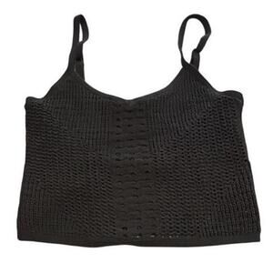 Rachel Zoe Black Knit Cropped Tank Top Spaghetti Straps V Neck SZ S NWT